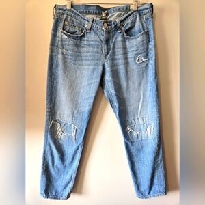 RAG & BONE Light Wash Distressed Cropped Boyfriend Jeans. Size 28